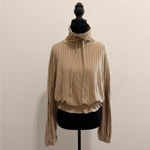 Chaser Soft Tan Cowl Neck Pullover Sweater Figure-Flattering